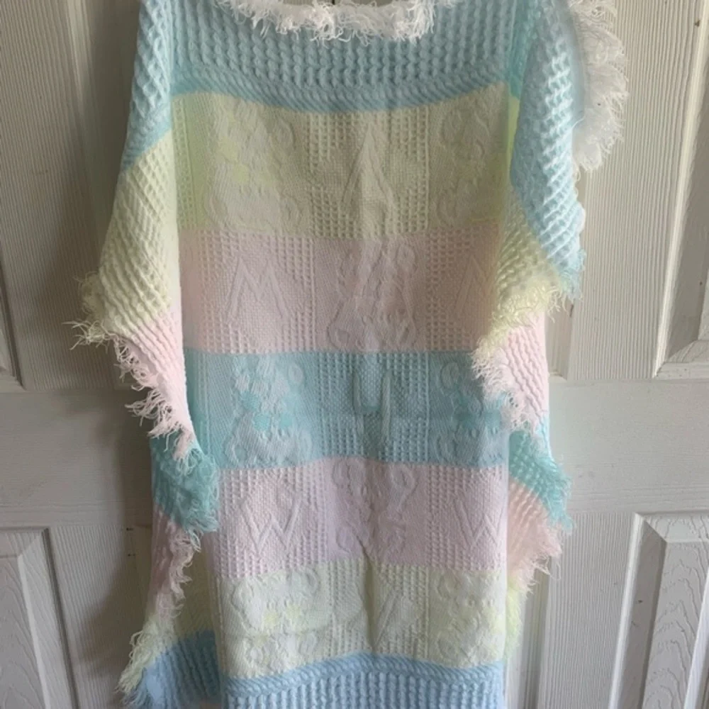 Vintage Baby Blanket‎ Pride N Joy Pastel Waffle Fringe  Bears Letters 34x34 90s